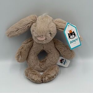 Jellycat Bashful Bunny Beige Plush Baby Rattle Ring Circle Stuffed Soft Toy NWT